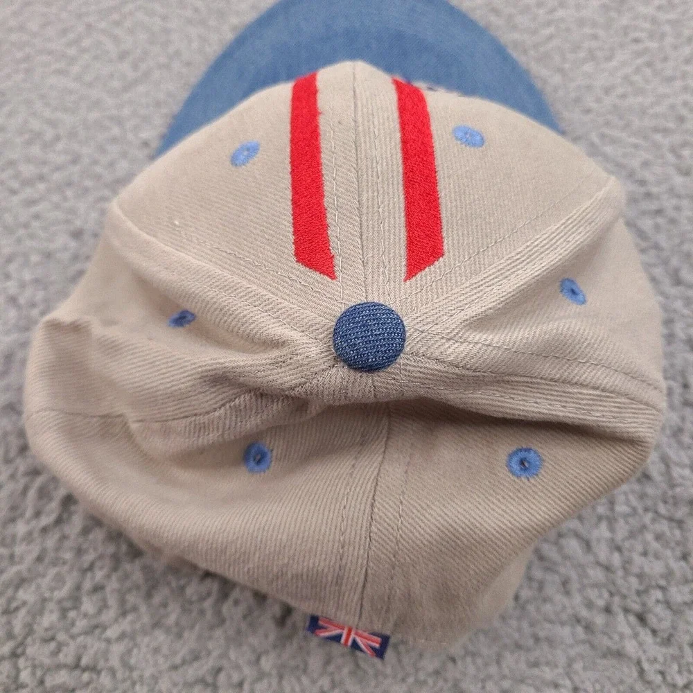 London UK British Hat Cap Beige Blue Denim Flag Buckle Strap‎ One Size Cotton